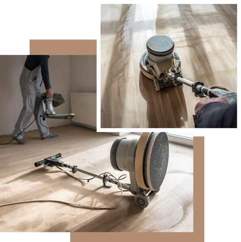 floor sanding using large, circular sanding machines on a wooden floor